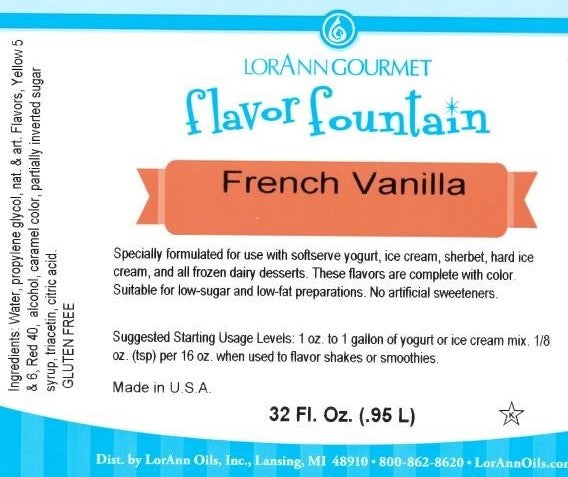 French Vanilla Flavor Fountain - 4 oz. - 32 oz. - Ice Cream and Beverage Flavors - LorAnn Oils - Canadian Distribution - Ships Free Within Canada on Orders Above CAD $199