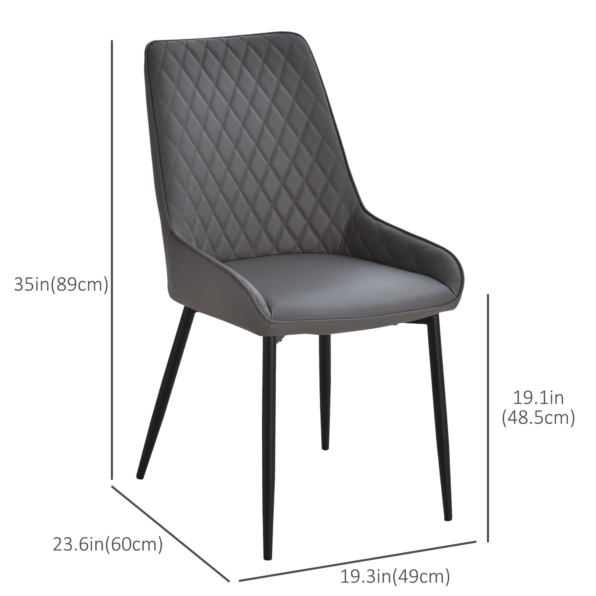 Blake Modern Dining Chairs Set of 2 with Diamond Tufting and Steel Legs-Grey