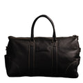 "The Shield Duffle in black — handcrafted full-grain leather duffle bag with rolled leather handles, YKK zipper, and side pockets, made in Canada by NAB Leather"