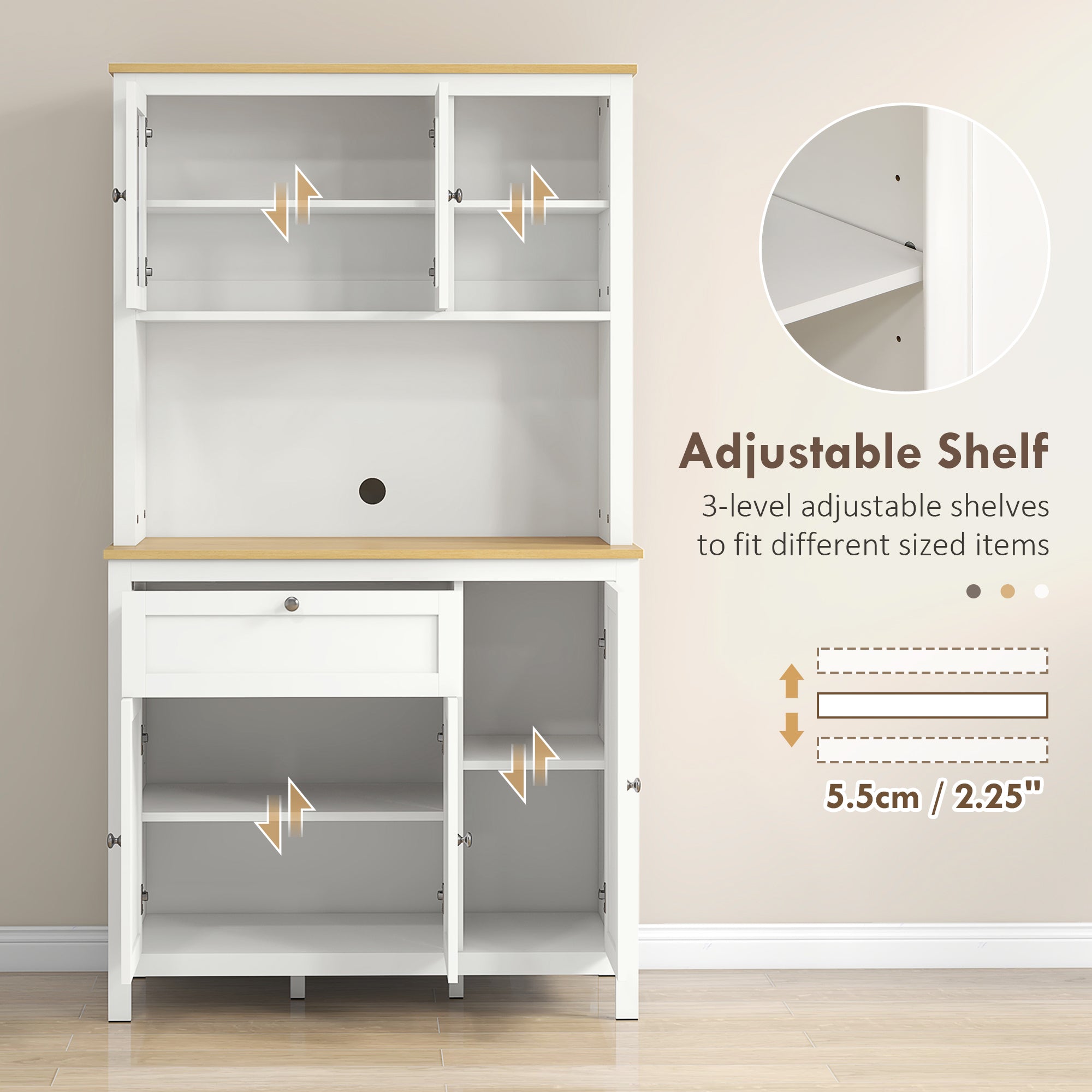 Brooks 71" 5-Door Kitchen/Storage Cabinet with Adjustable Shelves-White