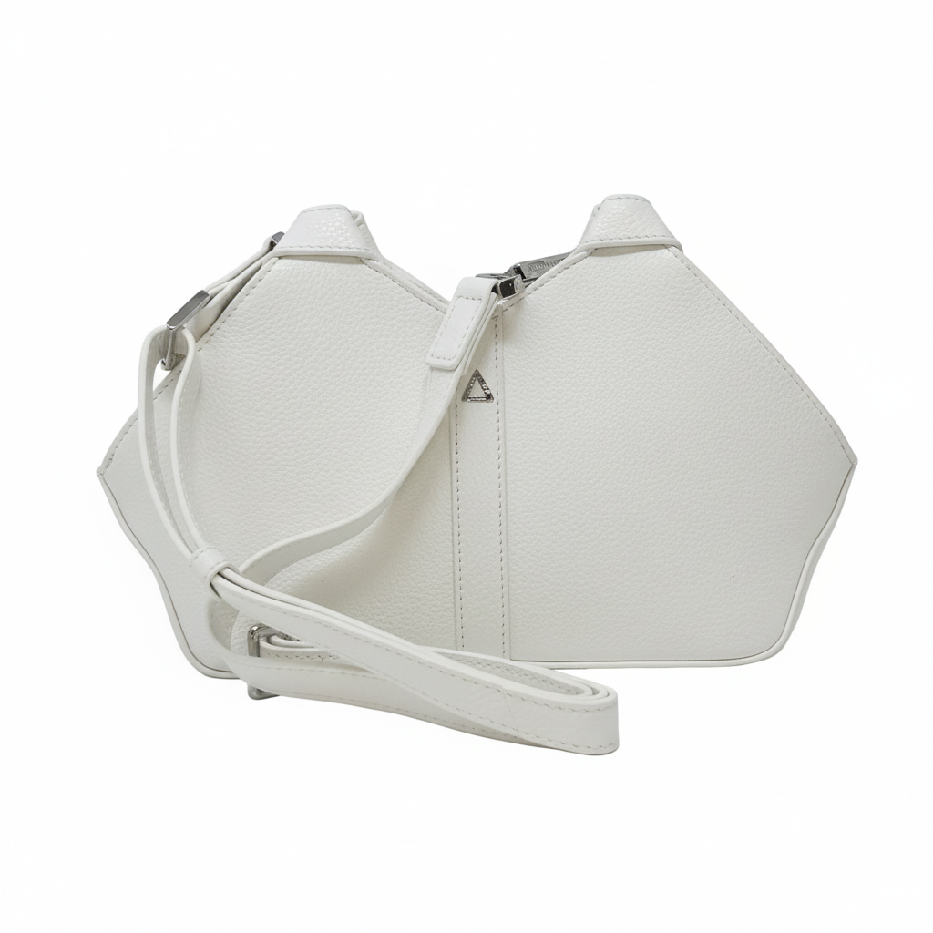 Claudia pure white genuine leather geometric handbag set with wrist strap — Annick Levesque