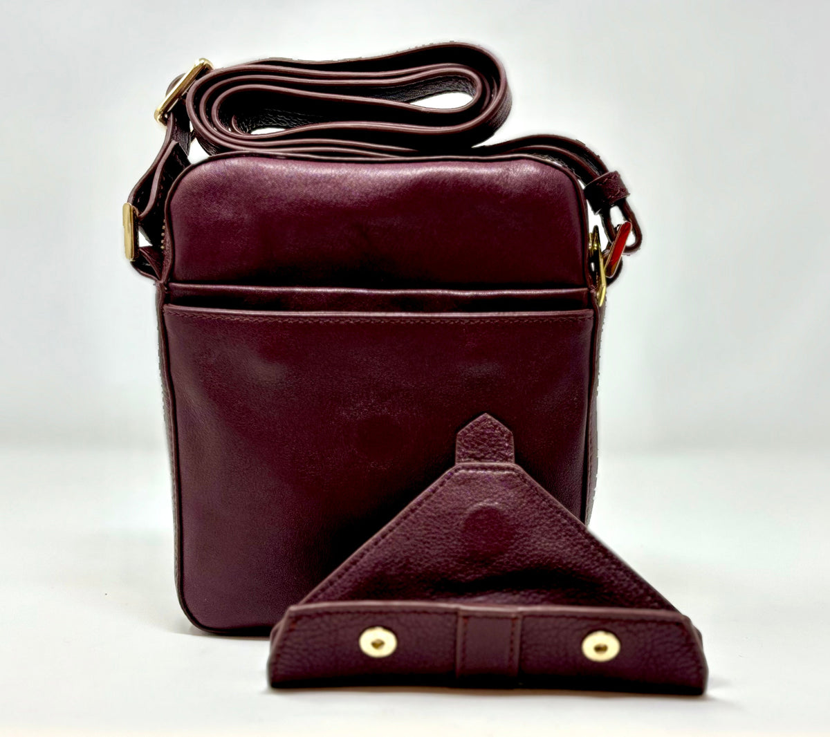 Nadine aubergine leather crossbody bag with matching coin pouch — Annick Levesque