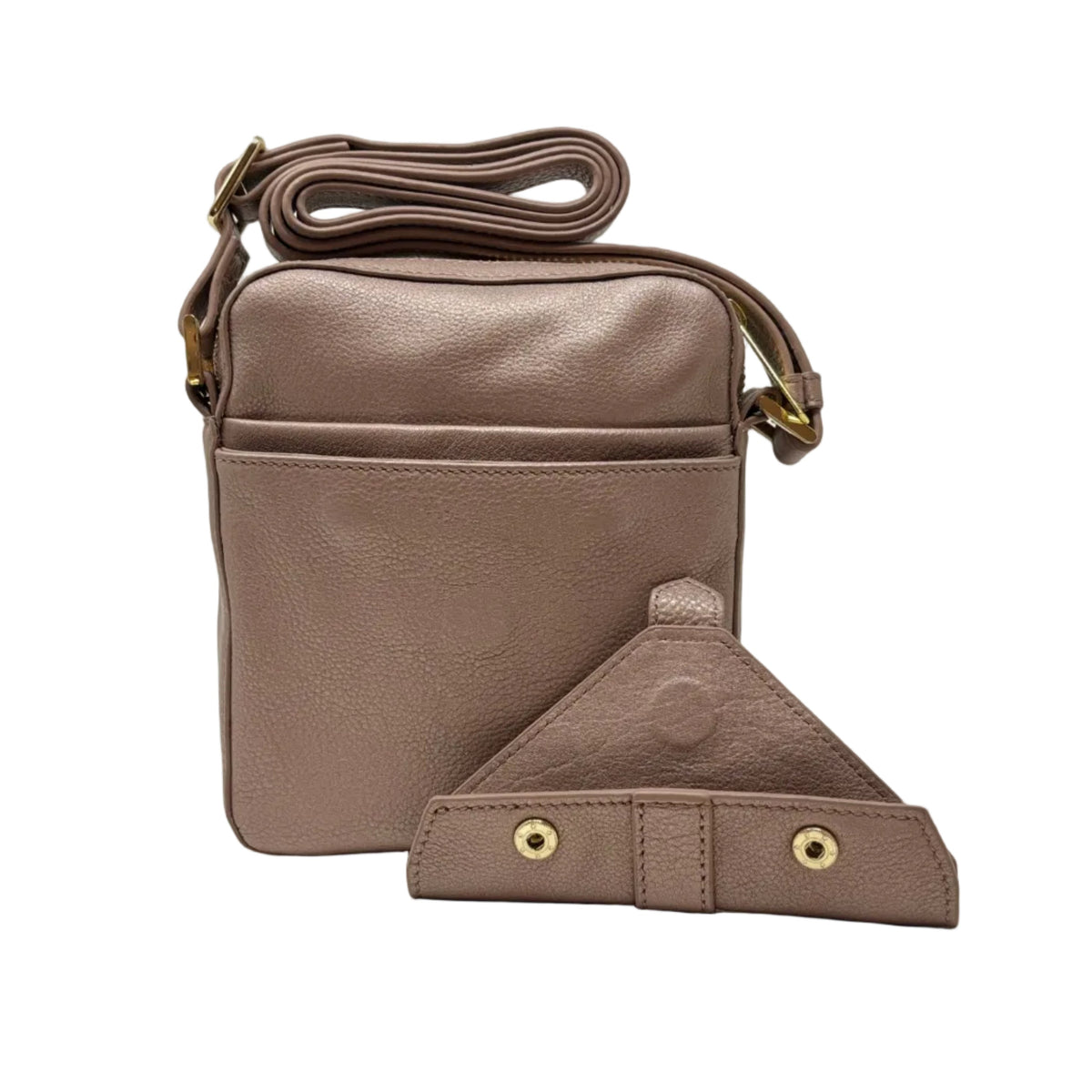 Back view of Nadine platinum rose compact leather crossbody bag — Annick Levesque