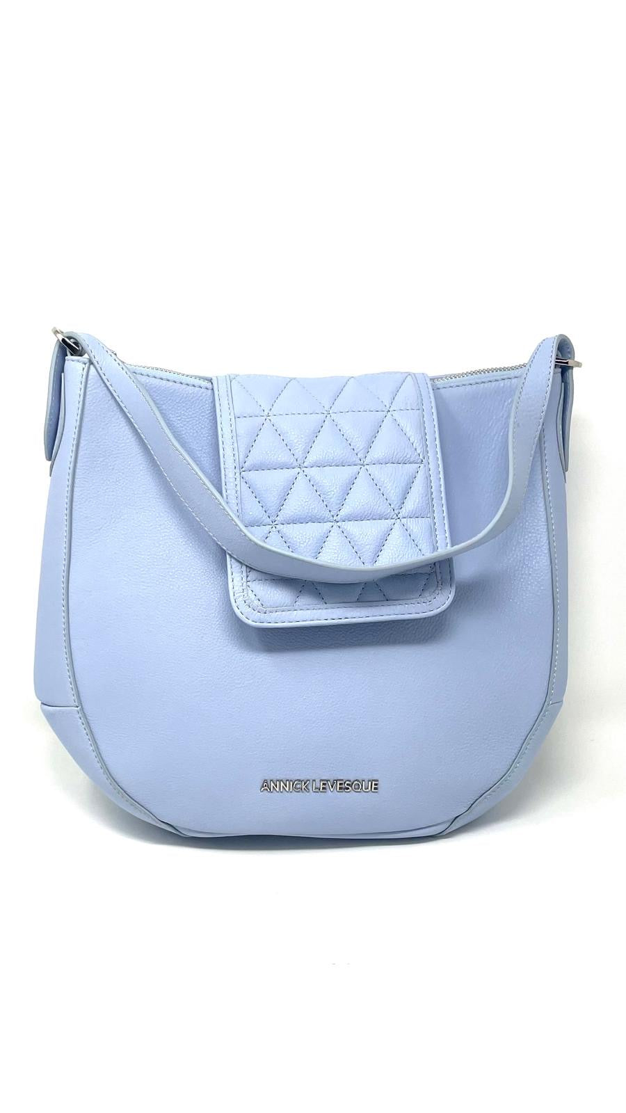 Isabelle pale blue genuine leather 2-in-1 handbag with flap front — Annick Levesque