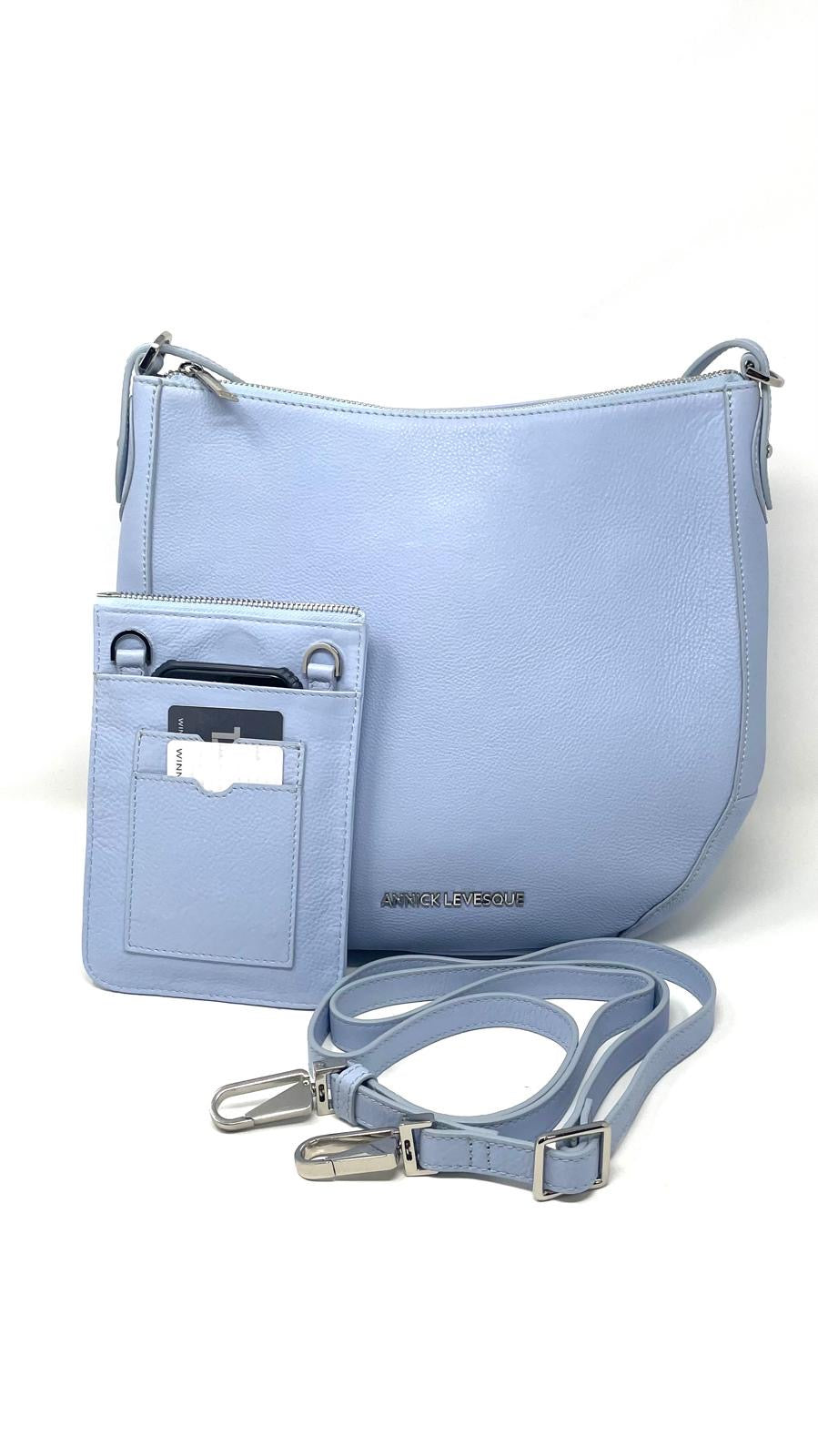 Isabelle pale blue leather shoulder bag with detachable strap — Annick Levesque