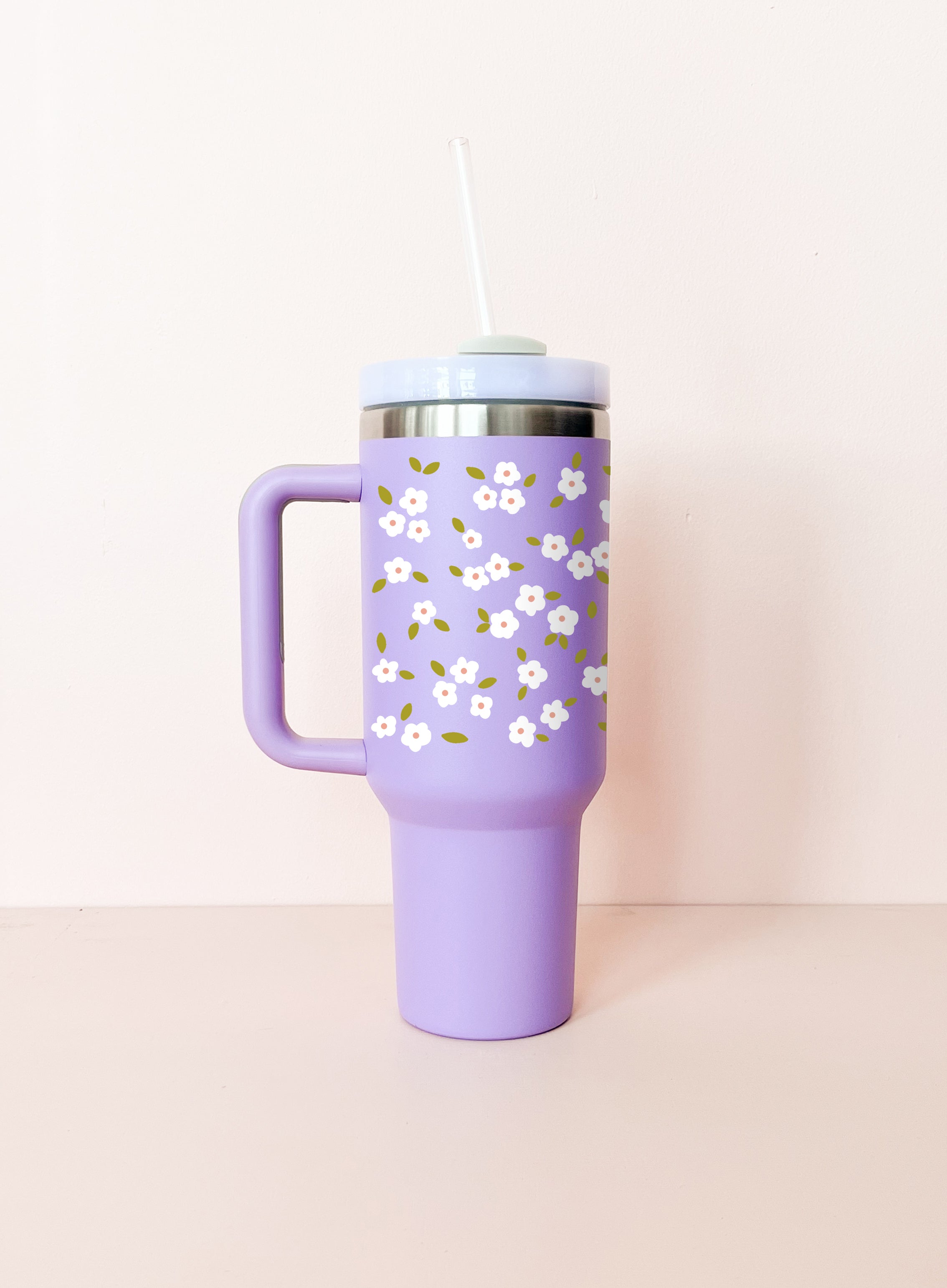 40oz Insulated Tumbler - Lavender Bloom White
