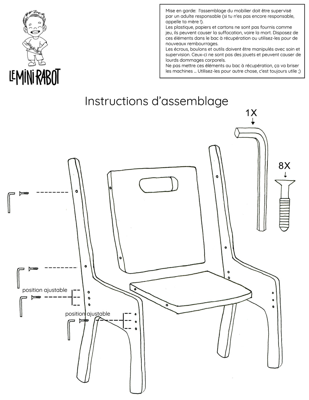 Mini Curieux Adjustable Wooden Table and Chair Kit for Kids