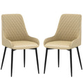 Blake Modern Dining Chairs with Diamond Tufting and Steel Legs-Set of 2-Khaki
