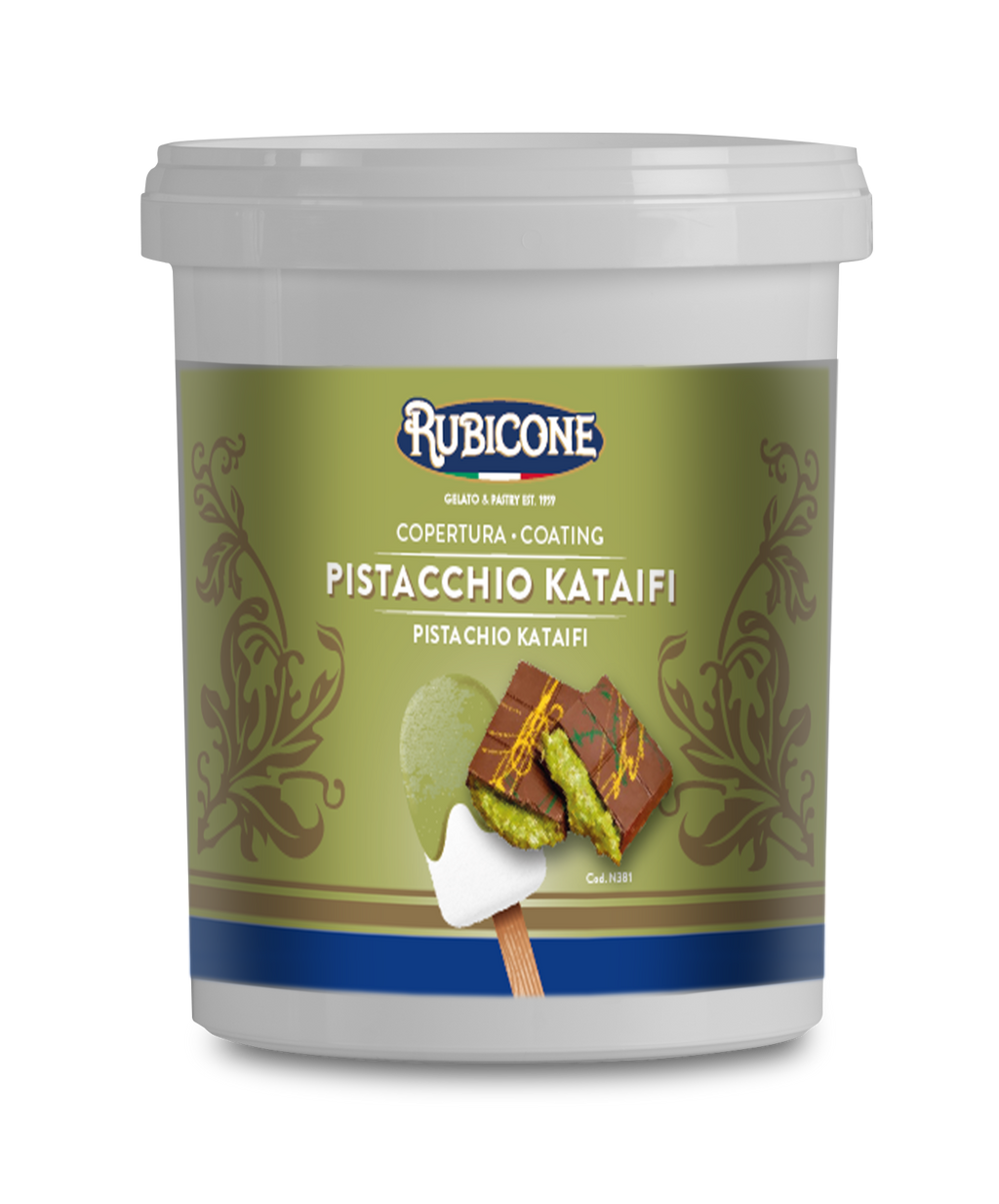 Pistachio Kataifi (Dubai Chocolate) Cone Dip Coating - 1.5 KG Bucket - Rubicone Canada - Made in Italy - Ships Free Within Canada on Orders Above CAD $199