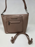 Lina platinum rose genuine leather handbag with front zip pocket and shoulder strap — Annick Levesque