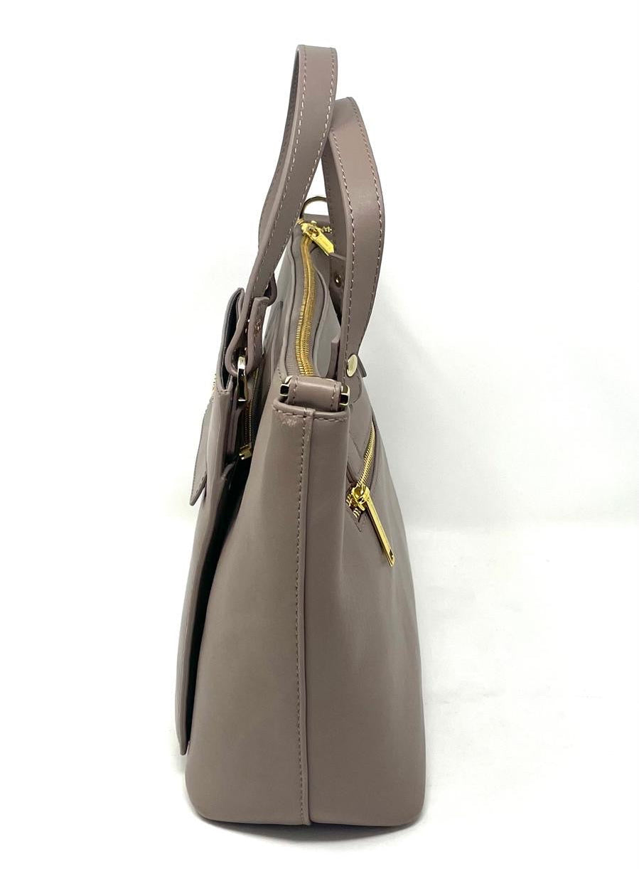 Lina taupe leather handbag interior detail — Annick Levesque