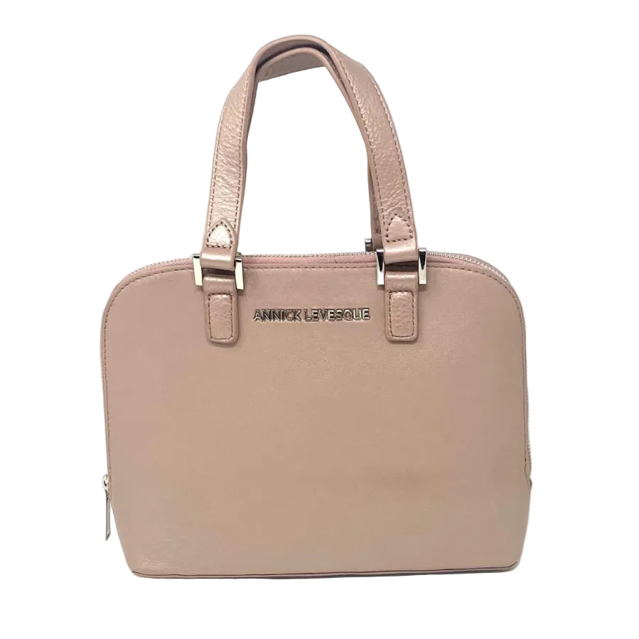 Justine platinum rose genuine leather handbag with dual top handles — Annick Levesque