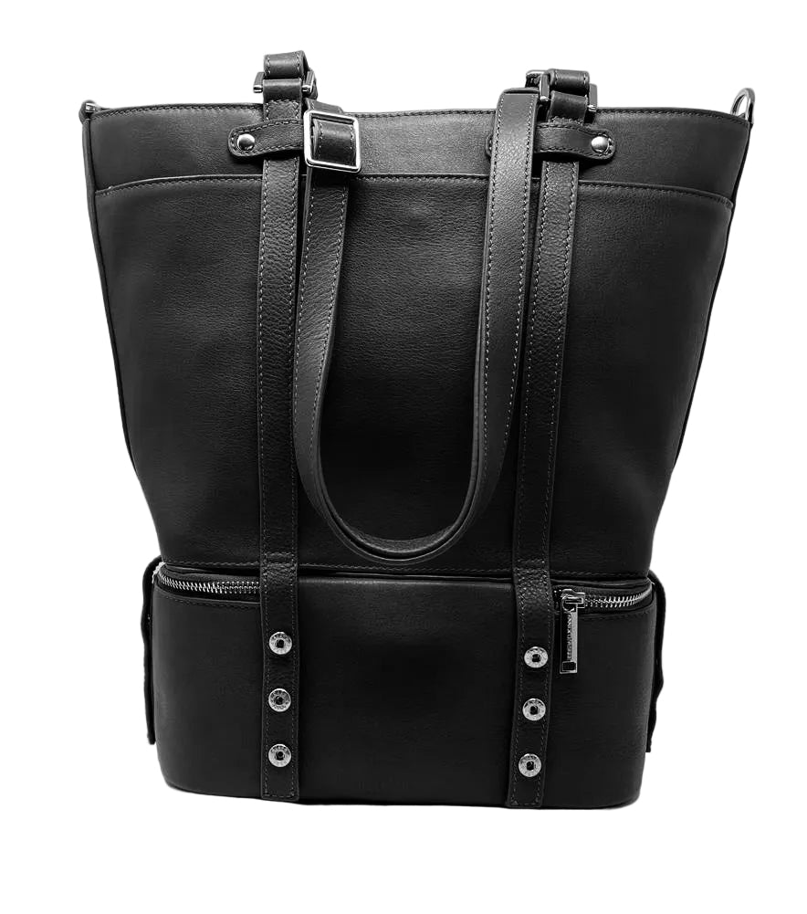 Charlotte black tote bag showing detachable insulated bottom section — Annick Levesque