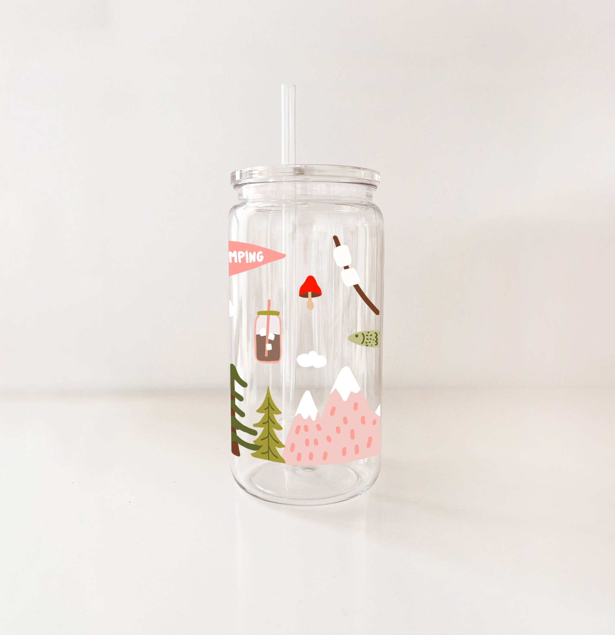 Plastic Camping Cup with Lid & Straw