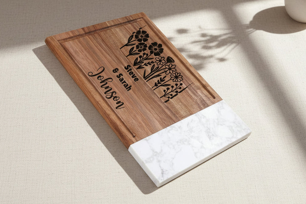 Customizable Marble and Acacia Wood Cutting Board