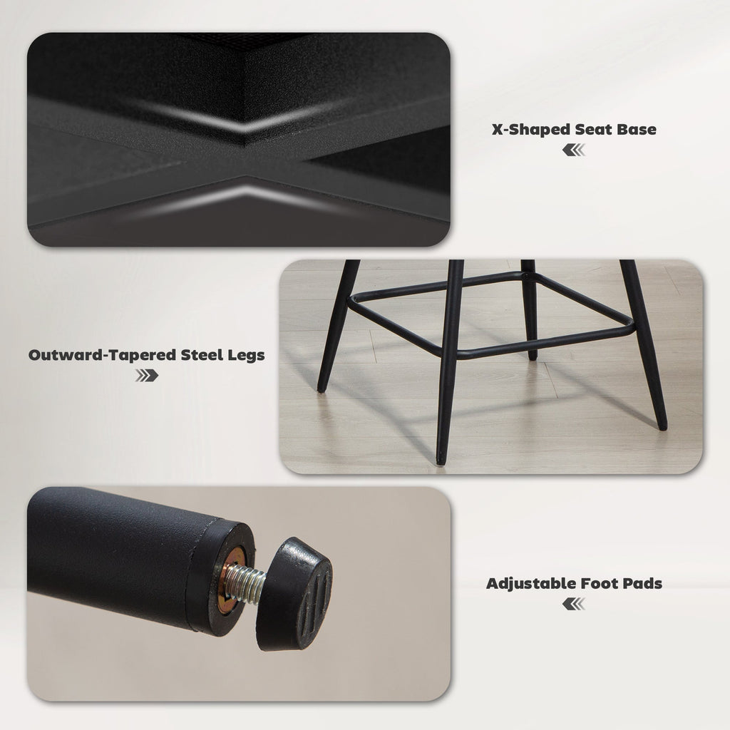 Reece 26" Counter Height Stools with Swivel and Backrest-Set of 2-Dark Grey