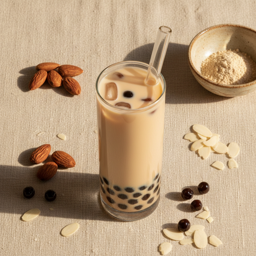 Almond Bubble Tea Flat Lay