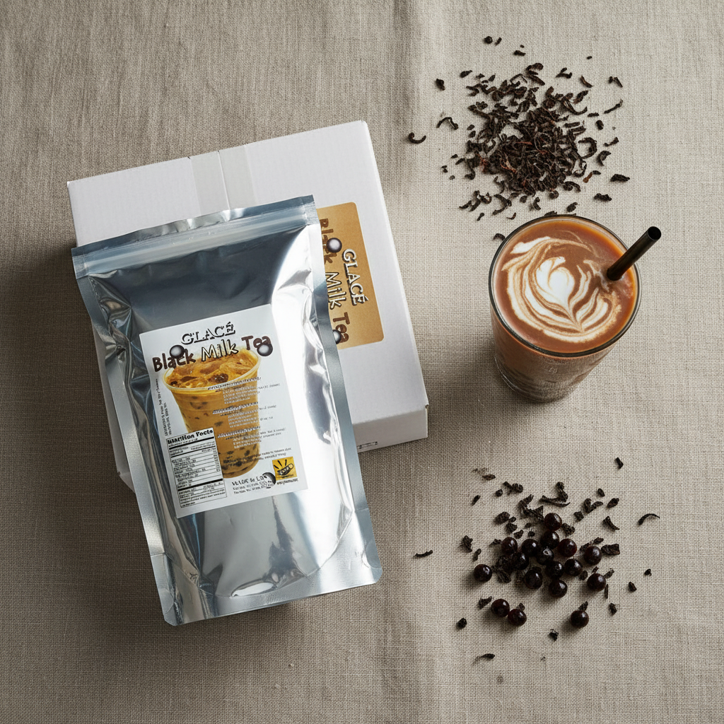 Black Milk Tea Flat Lay - Bag & Case