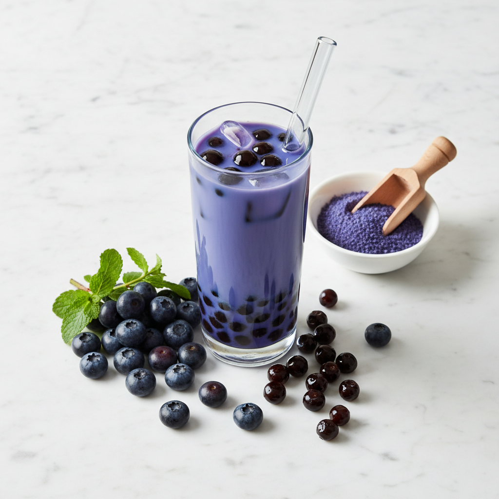 Blueberry Bubble Tea Flat Lay