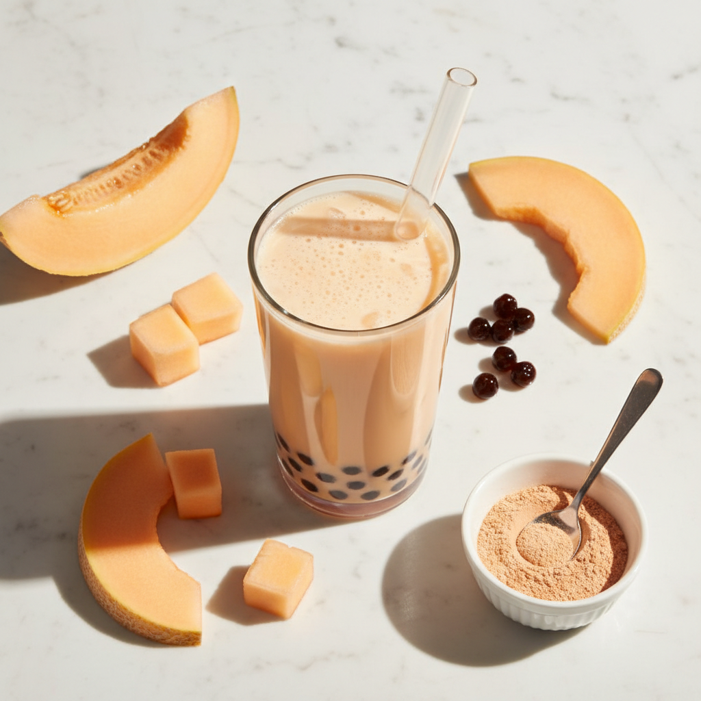 Cantaloupe Bubble Tea Flat Lay