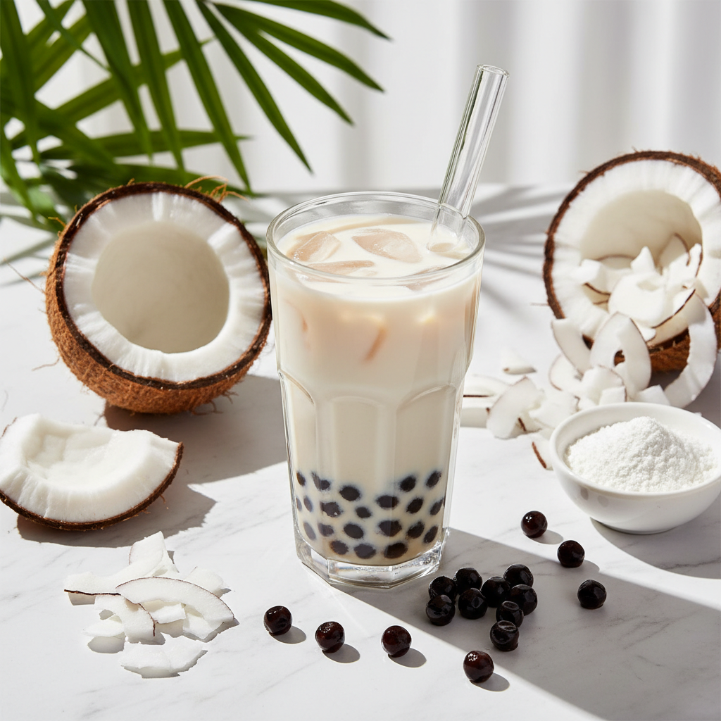 Coconut Bubble Tea Flat Lay