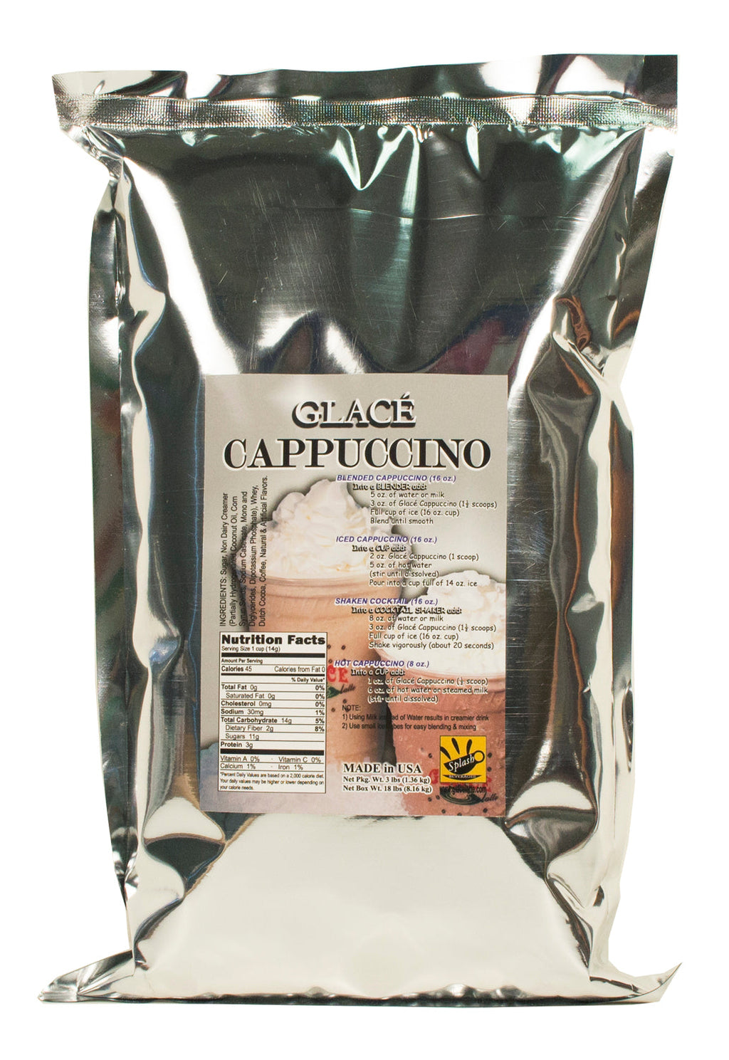 Cappuccino (Iced Capp, Iced Cappuccino, Iced Coffee) 4 in 1 Bubble Tea / Latte and Frappe Mix - Ships Free Within Canada on Orders Above CAD $199