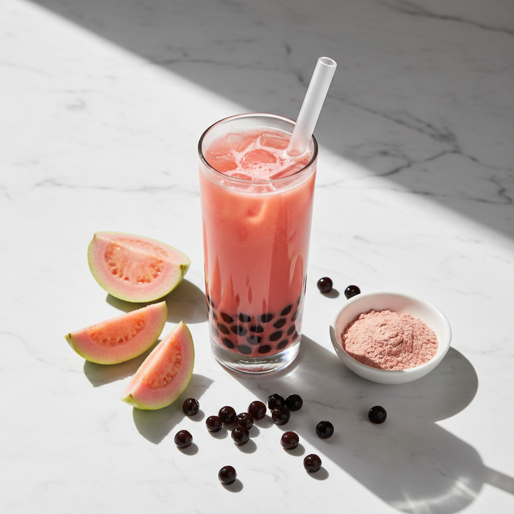 Guava Bubble Tea Flat Lay