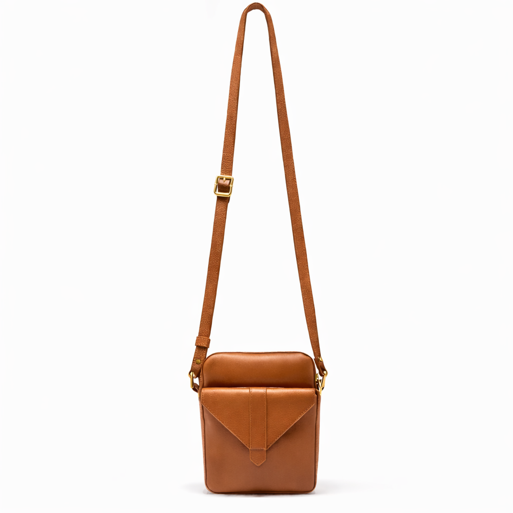 Nadine Small Cognac Leather Crossbody Bag — Pre-Order | Annick Levesque