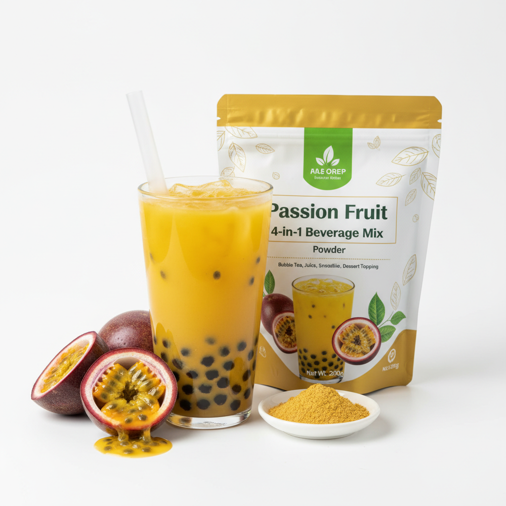 Glace Splash Passion Fruit 4-in-1 beverage mix — bubble tea, frappe, latte, and slush powder