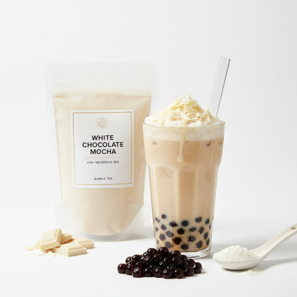 Glace Splash White Chocolate Mocha 4-in-1 beverage mix — bubble tea, frappe, latte, and slush powder