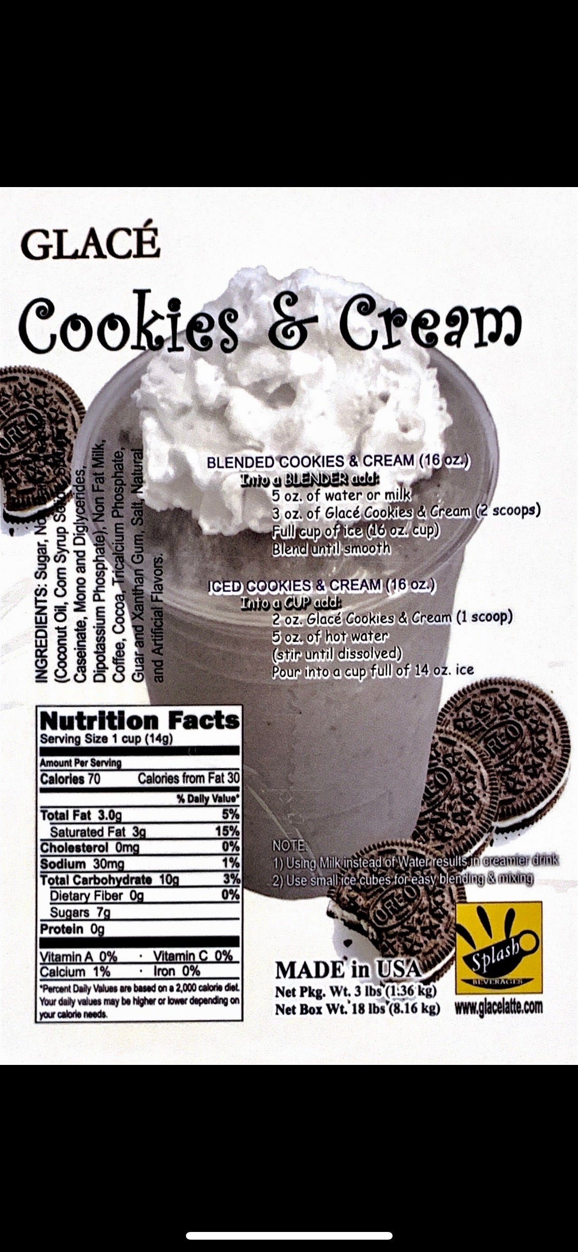 Cookies and Cream 4 in 1 Bubble Tea / Latte and Frappe Mix  - Ships Free Within Canada on Orders Above CAD $199