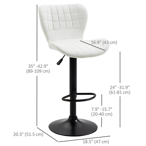 Avion Counter/Barstools with Adjustable Height and Swivel-Set of 2-White