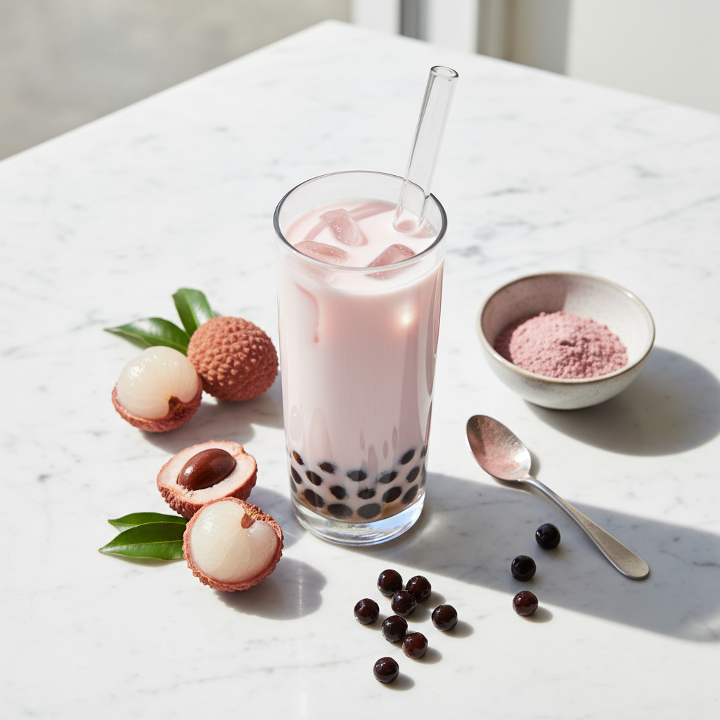 Lychee Bubble Tea Flat Lay