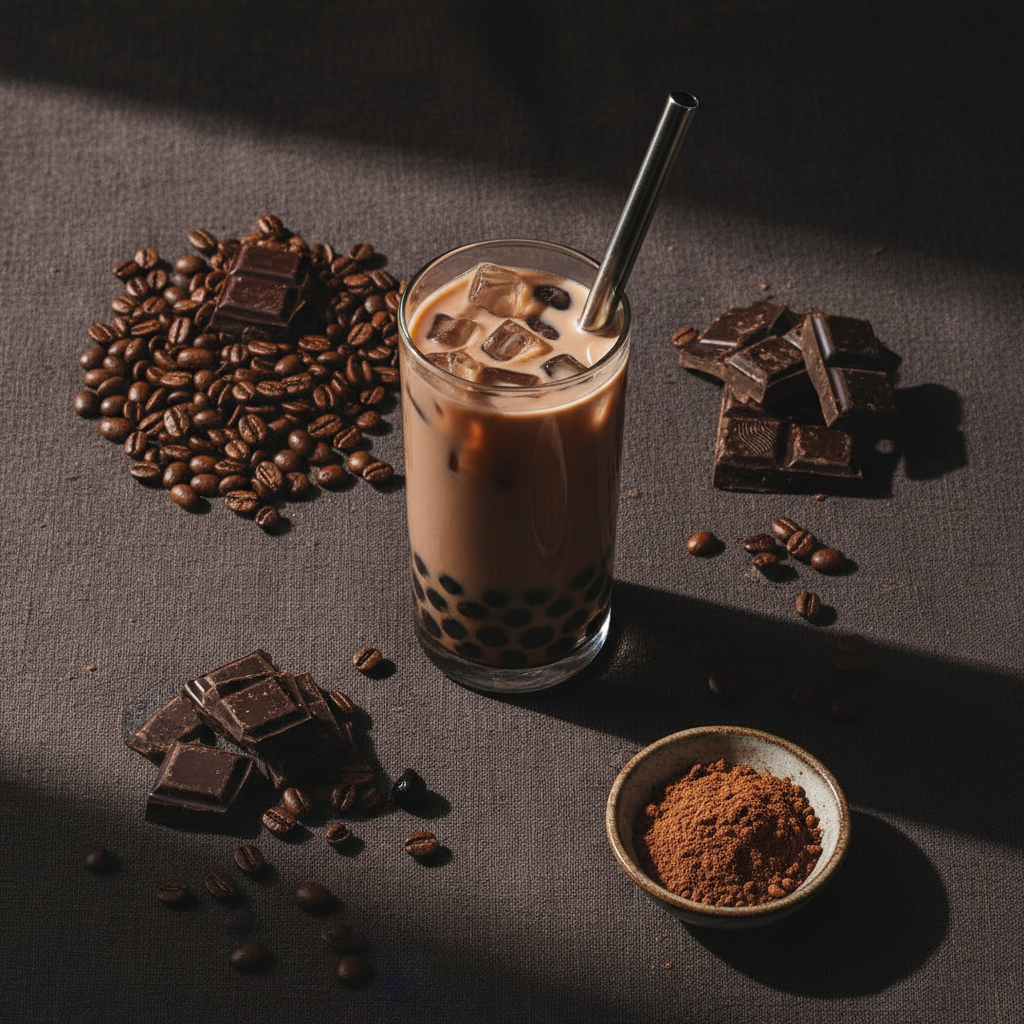 Mocha Bubble Tea Flat Lay