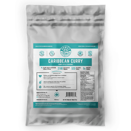 Package of 'Caribbean Curry' with a label on a white background