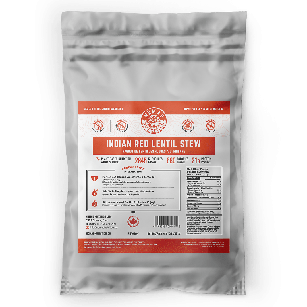 Package of Indian Red Lentil Stew with a visible label on a white background