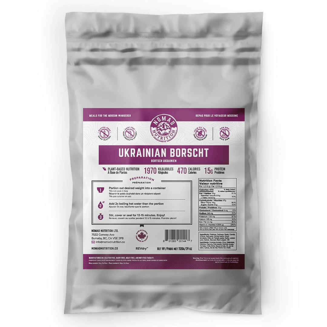 Package of Ukrainian Borscht with a purple label on a white background