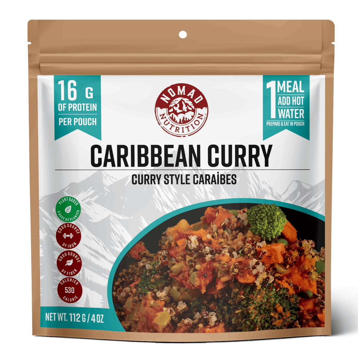 Nomad Nutrition Caribbean Curry meal package on a white background