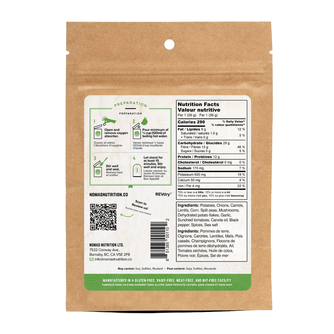Brown package with nutritional label and QR code on a green background