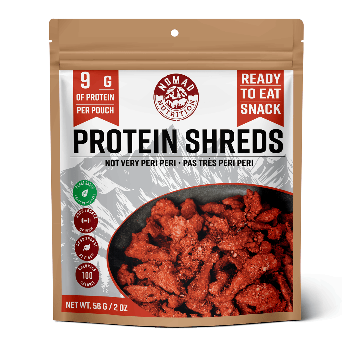 Package of Protein Shreds with branding and nutritional information on a white background