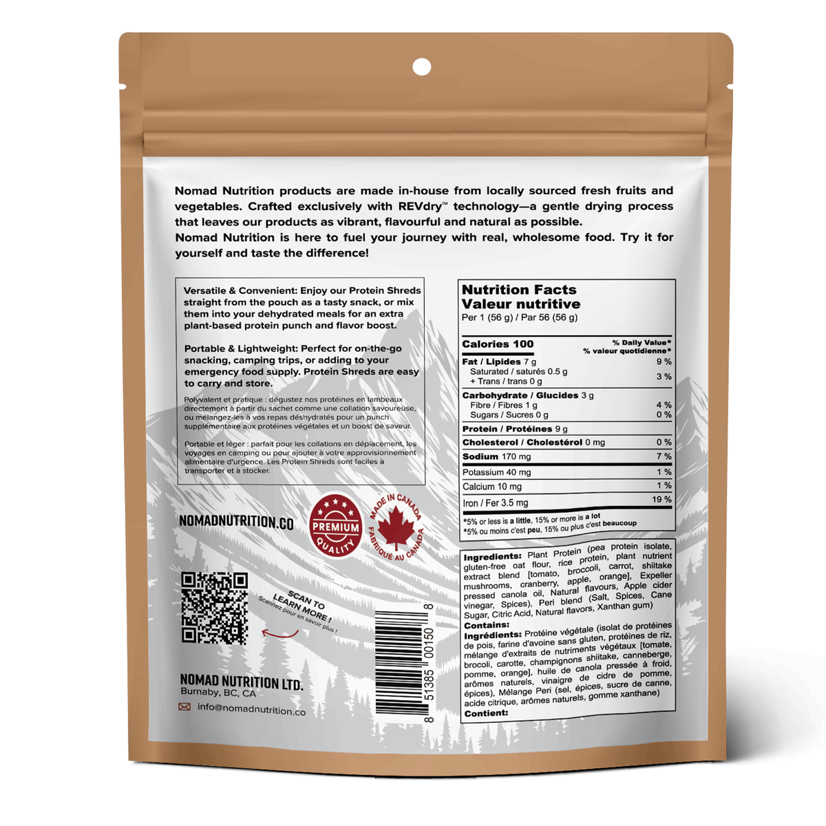 Nomad Nutrition protein product packaging with label on a white background