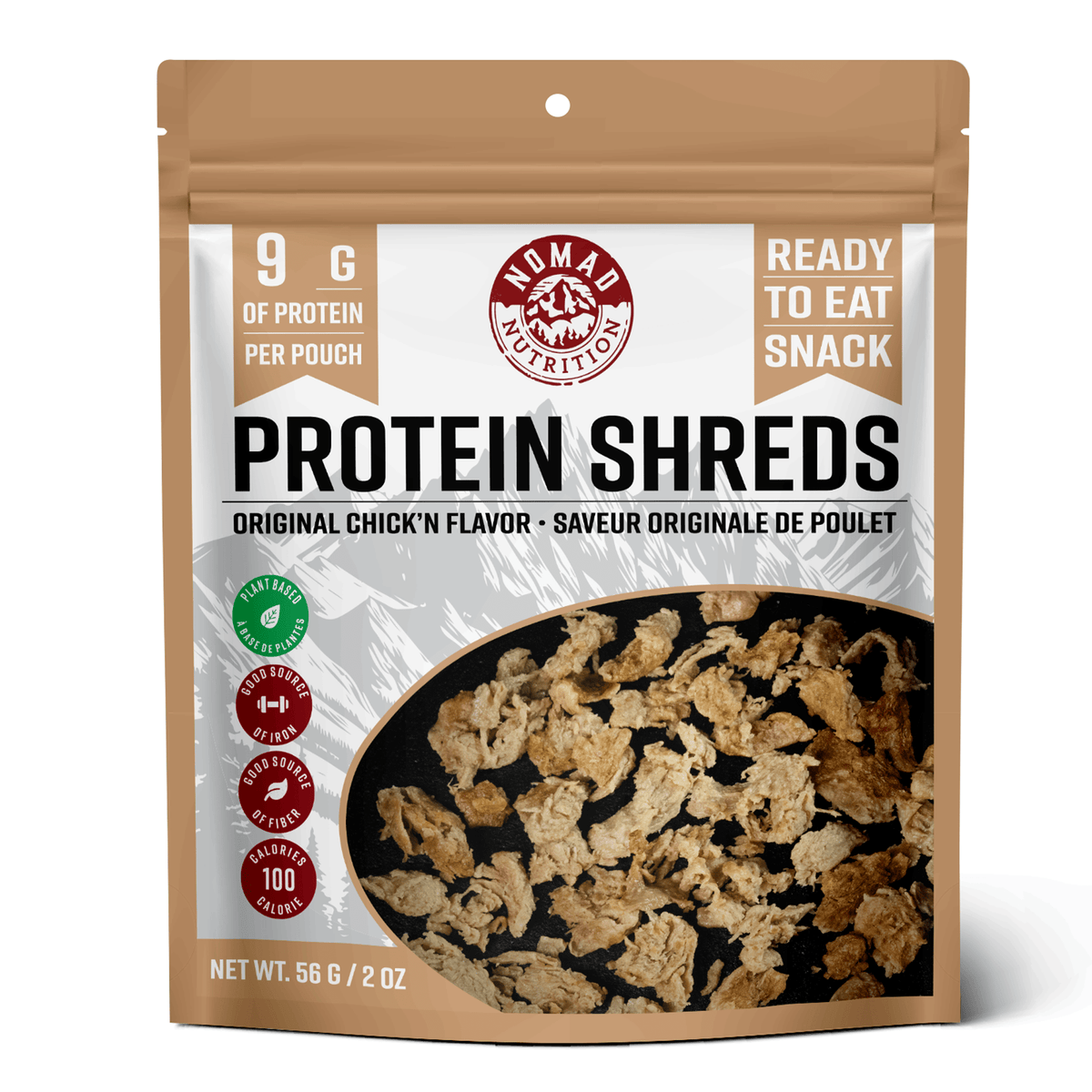 Package of Protein Shreds with branding and nutritional information on a white background