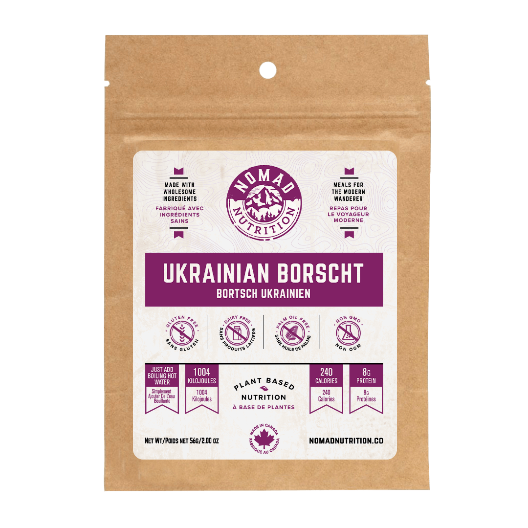 Nomad Nutrition Ukrainian Borscht package on a green background