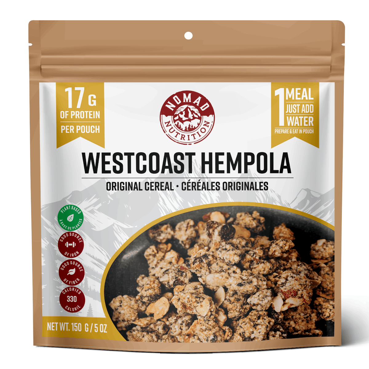 Nomad Nutrition Westcoast Hempola cereal package on a white background