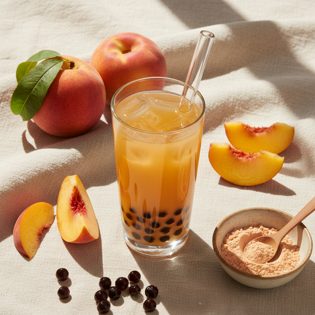 Peach Bubble Tea Flat Lay