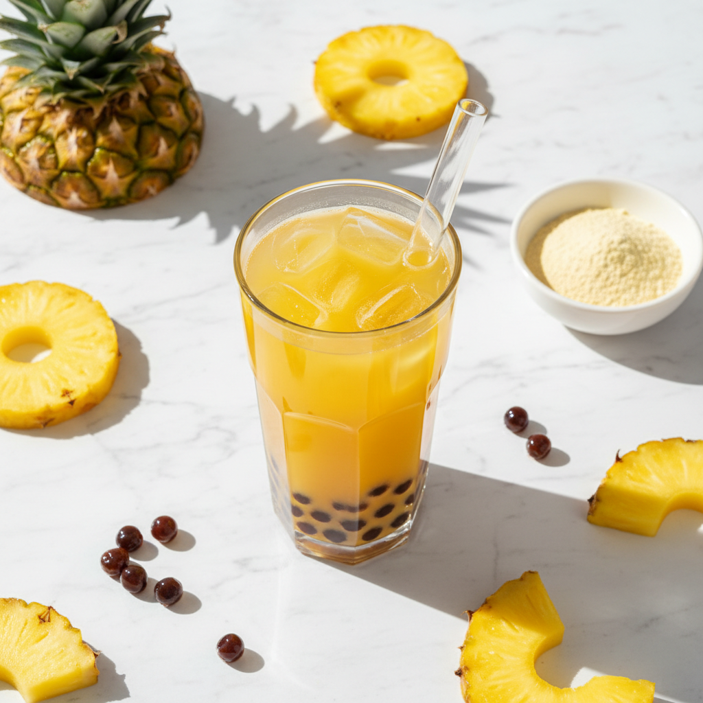 Pineapple Bubble Tea Flat Lay