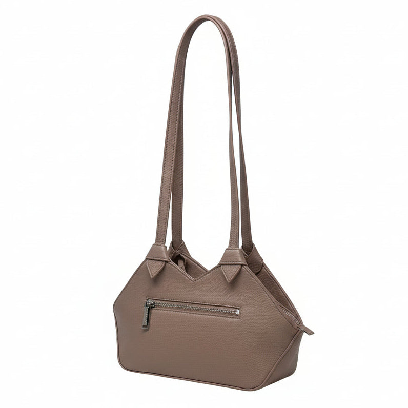 Claudia Platinum Rose 2-in-1 handbag by Annick Levesque, side profile with shoulder strap