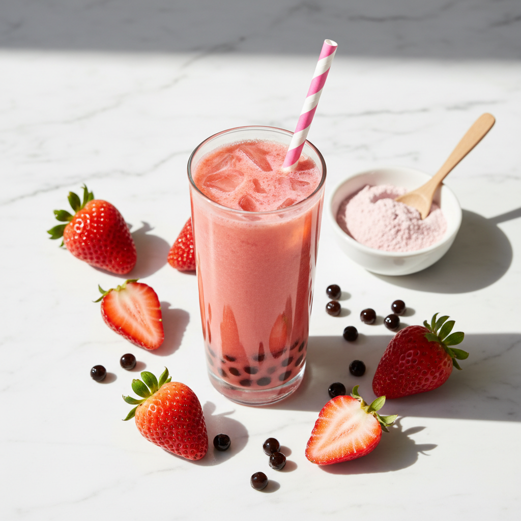 Strawberry Bubble Tea Flat Lay