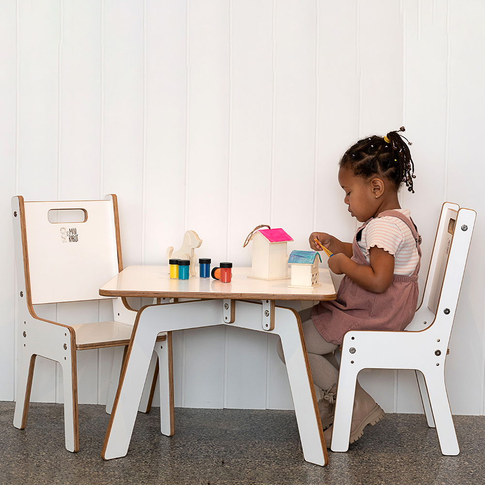 Mini Curieux Adjustable Wooden Table and Chair Kit for Kids