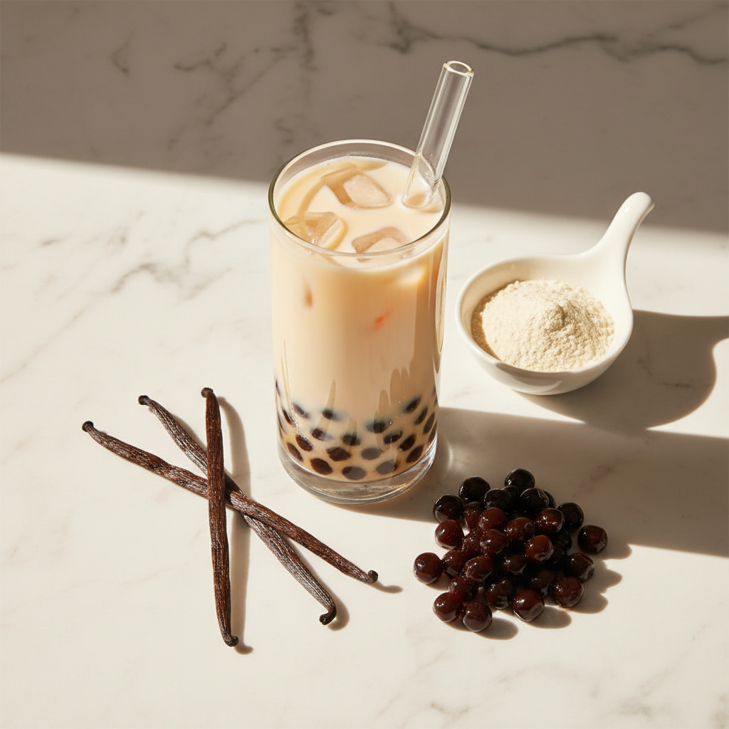 Vanilla Latte Bubble Tea Flat Lay
